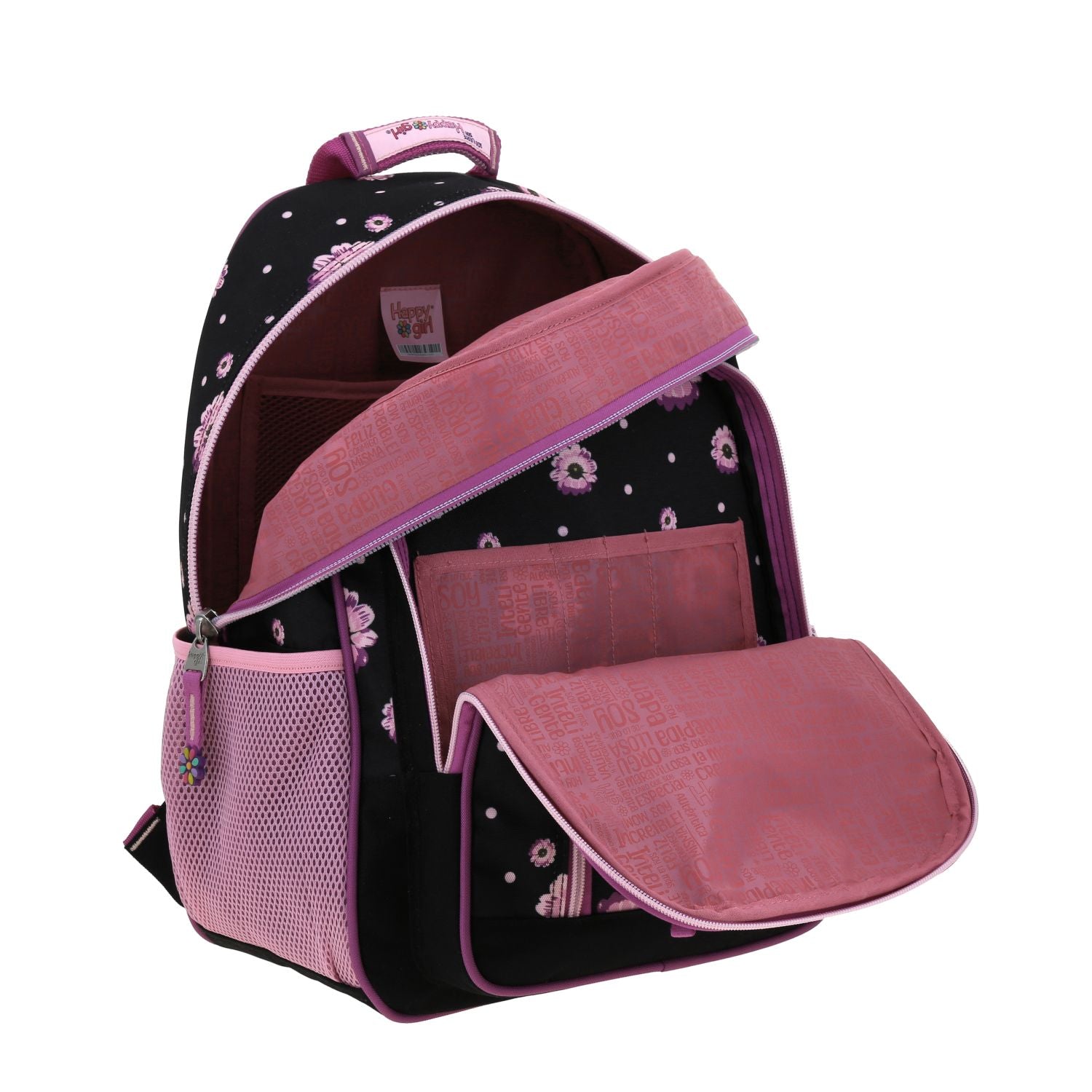 Foto 8 pulgar | Mochila Negra Con Flores Moradas Chenson Happy Girl Suji