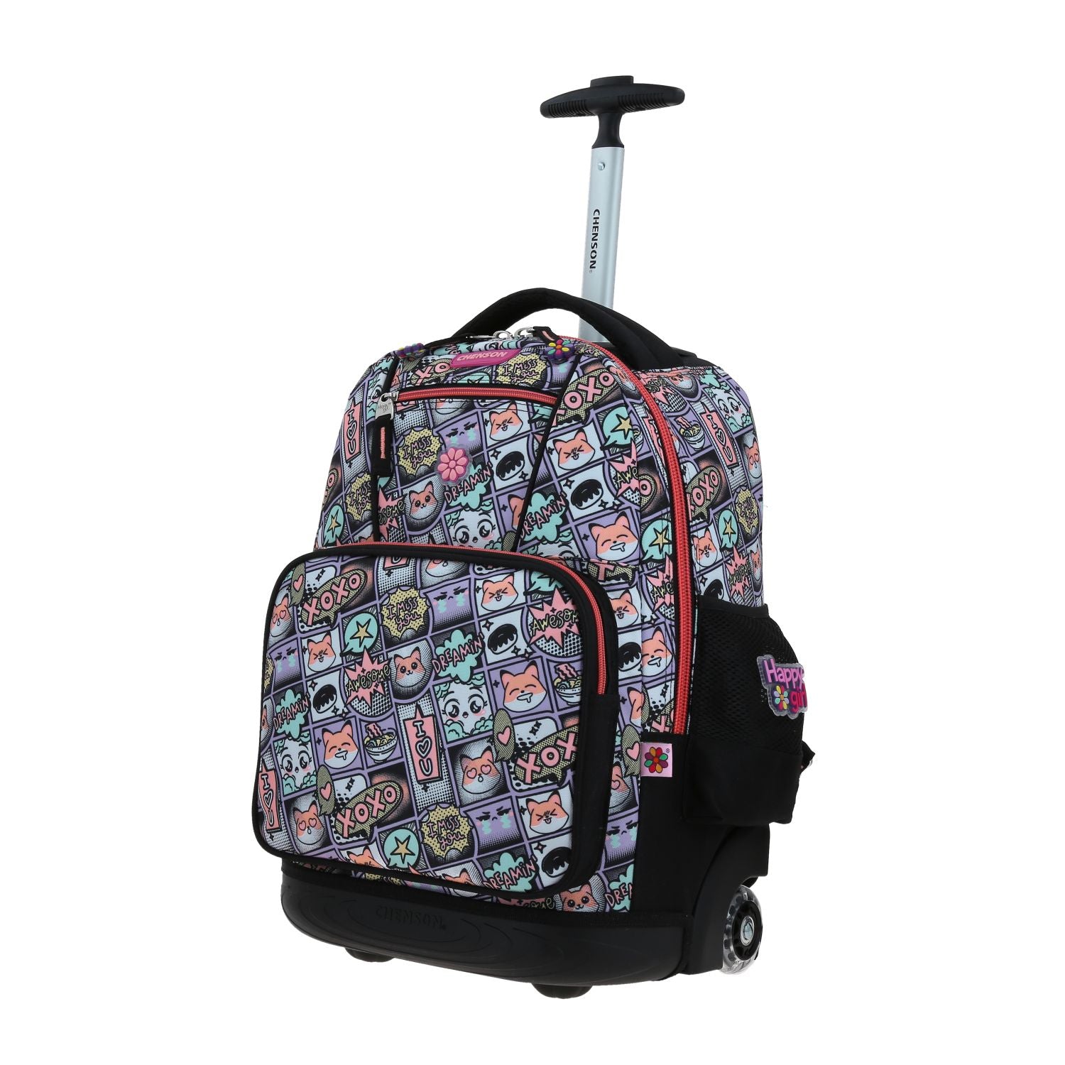 Foto 3 pulgar | Mochila Con Ruedas Negra Multicolor Chenson Happy Girl Mixco