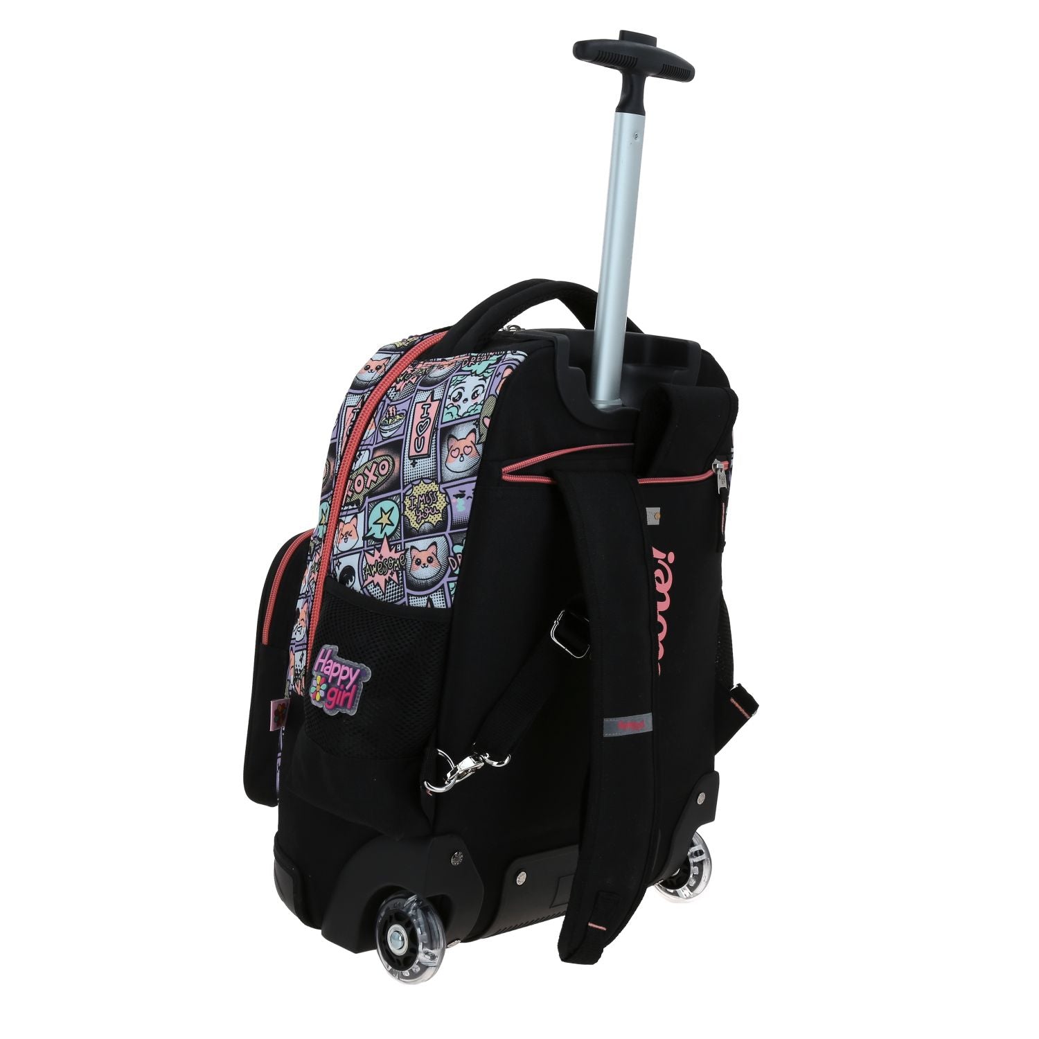 Foto 4 pulgar | Mochila Con Ruedas Negra Multicolor Chenson Happy Girl Mixco