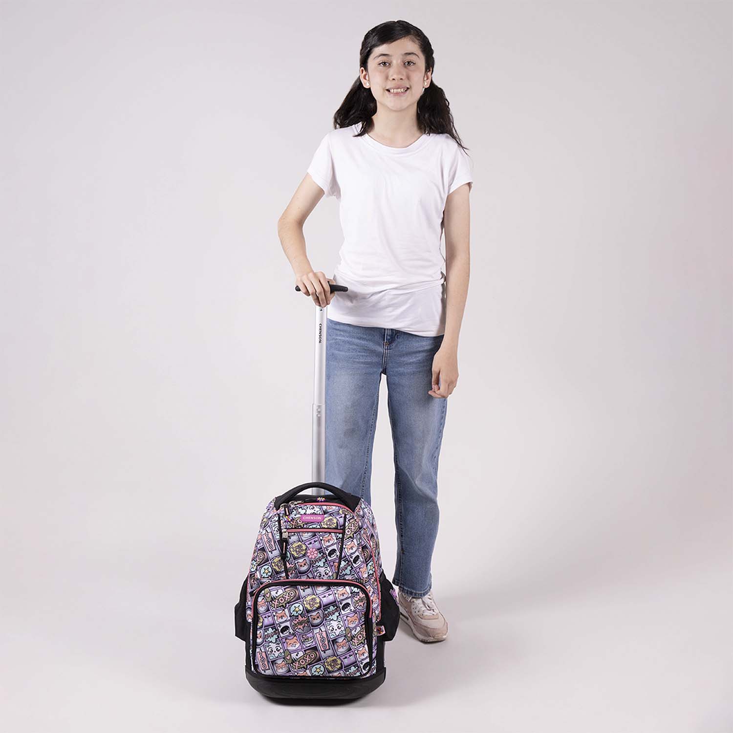 Foto 9 pulgar | Mochila Con Ruedas Negra Multicolor Chenson Happy Girl Mixco