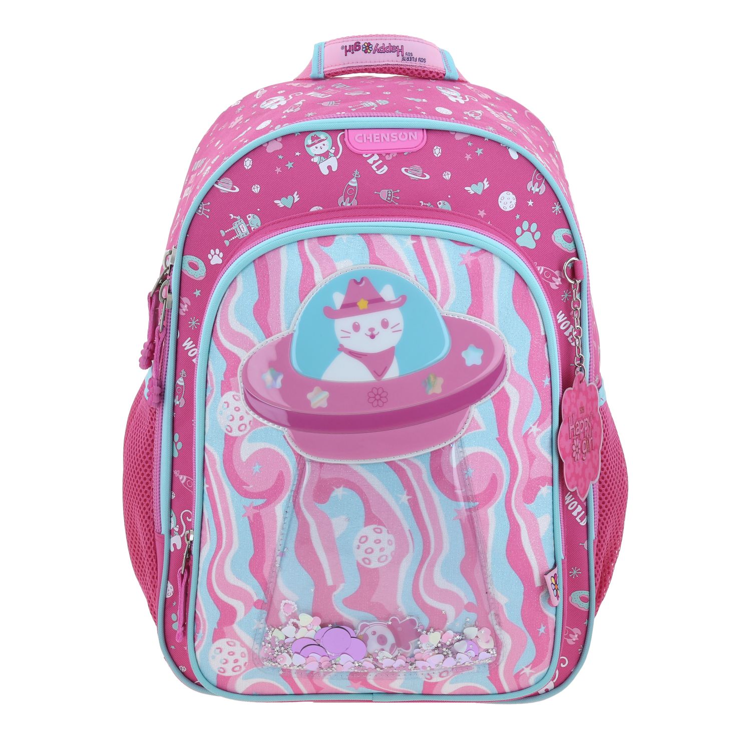 Mochila Rosa Con Gatito Y Confeti Encapsulado Happy Girl Ajua