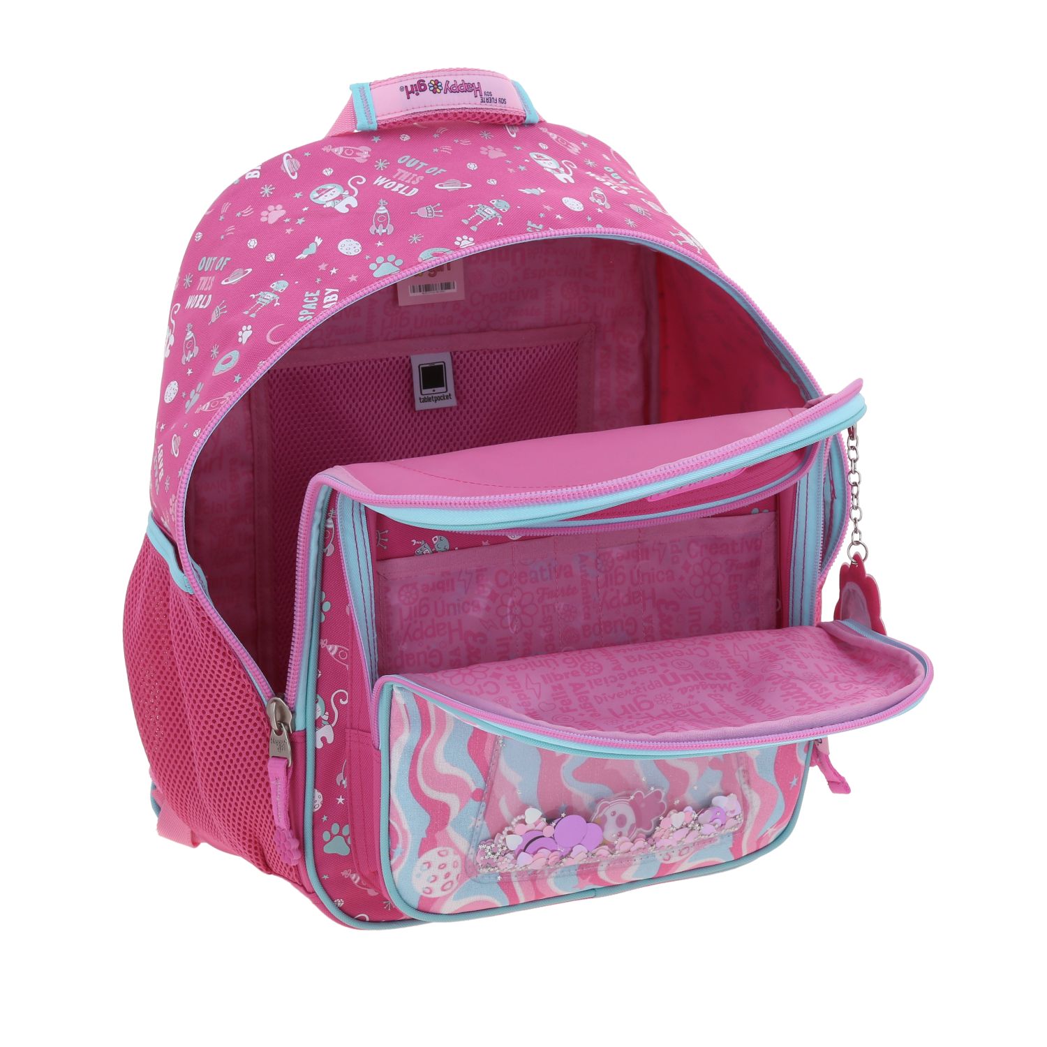 Foto 8 pulgar | Mochila Rosa Con Gatito Y Confeti Encapsulado Happy Girl Ajua