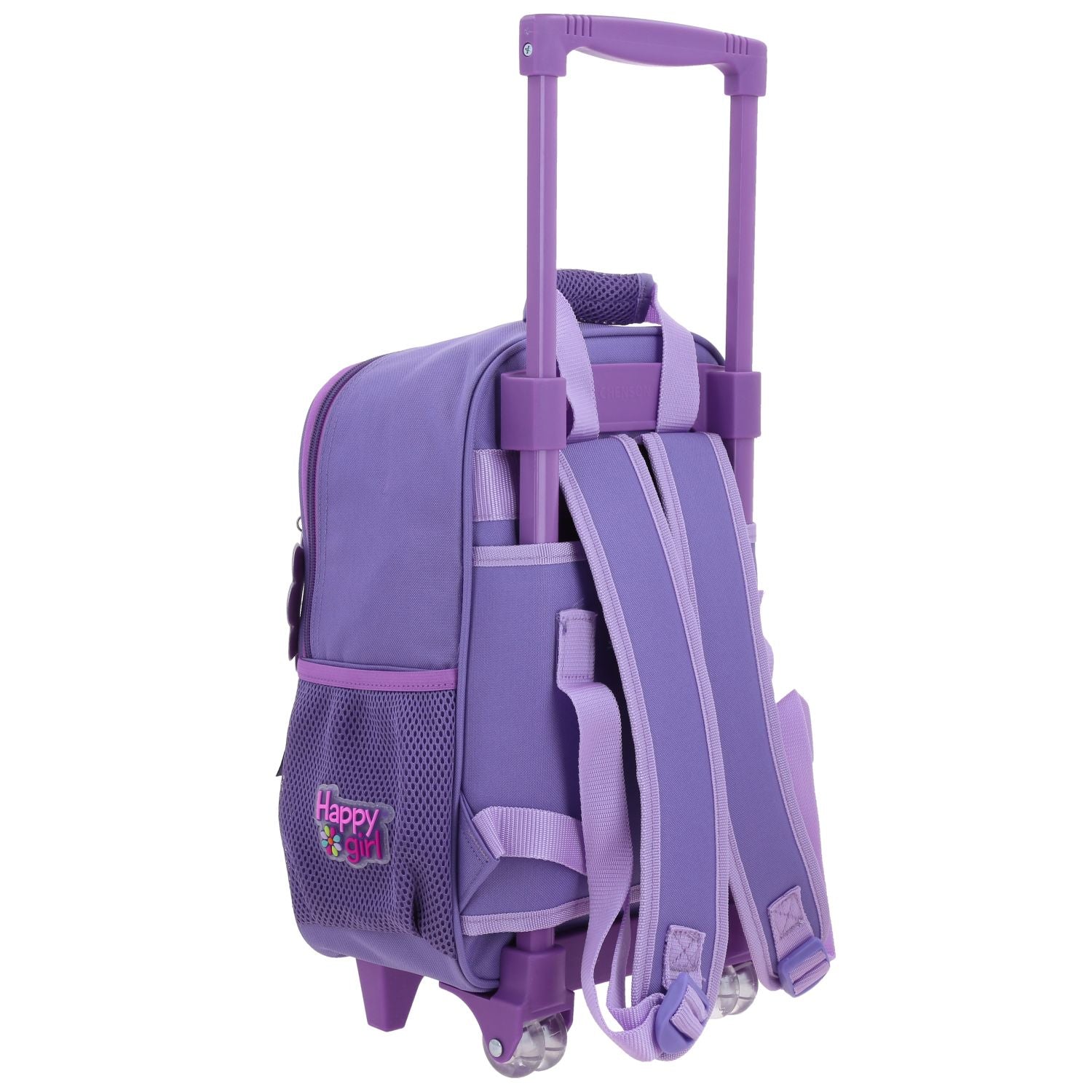 Foto 4 pulgar | Mochila Morada Con Ruedas Y Tiras Colgantes Happy Girl Cowli