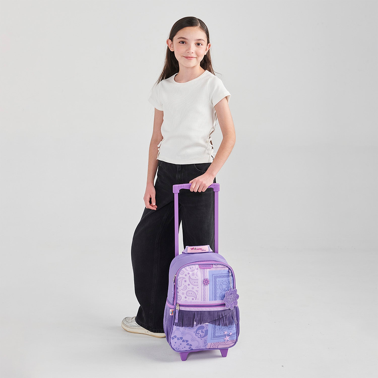 Foto 9 pulgar | Mochila Morada Con Ruedas Y Tiras Colgantes Happy Girl Cowli