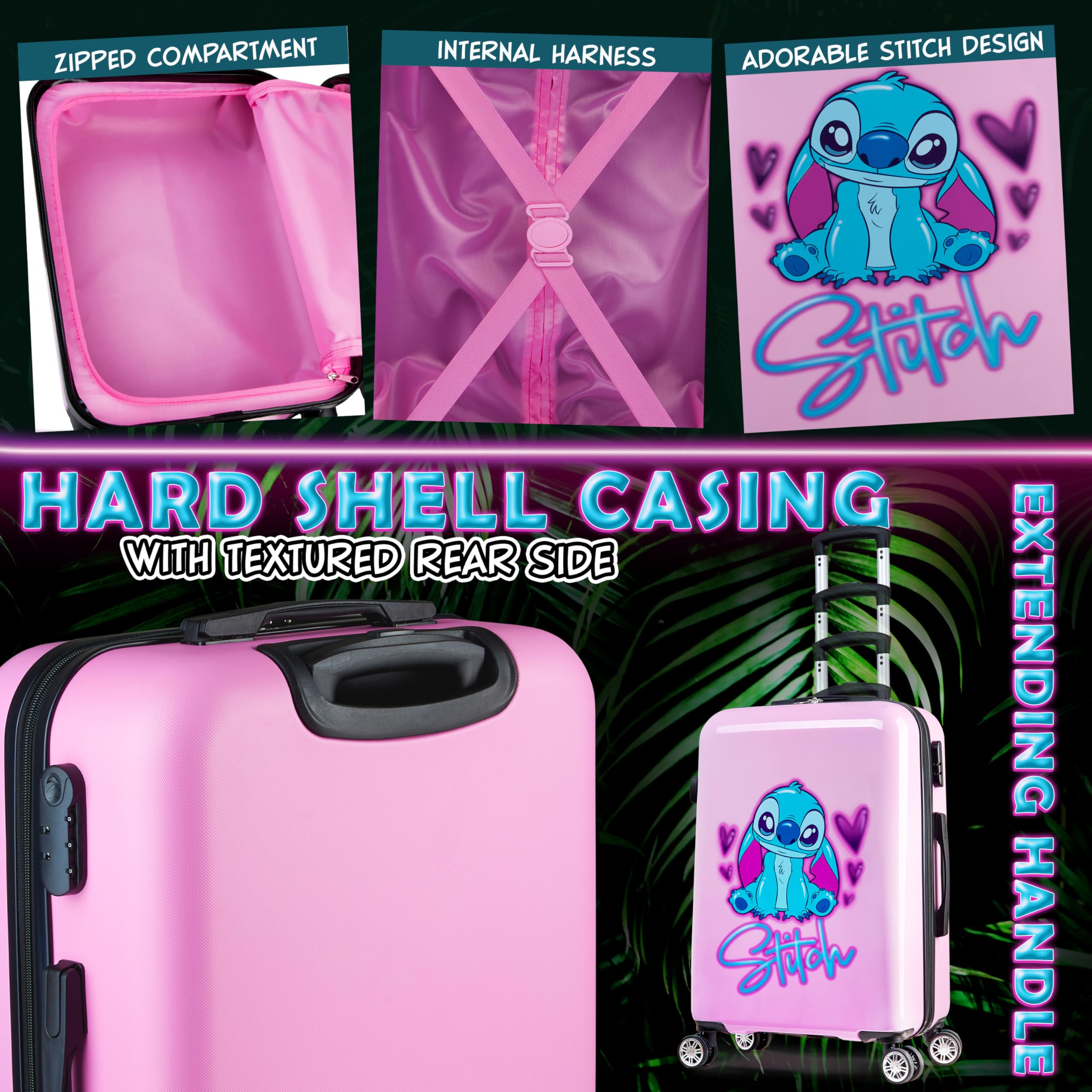 Foto 6 pulgar | Set De Maletas Disney Stitch Hard Shell 28 L, 50 L, 91 L, Rosa - Venta Internacional.