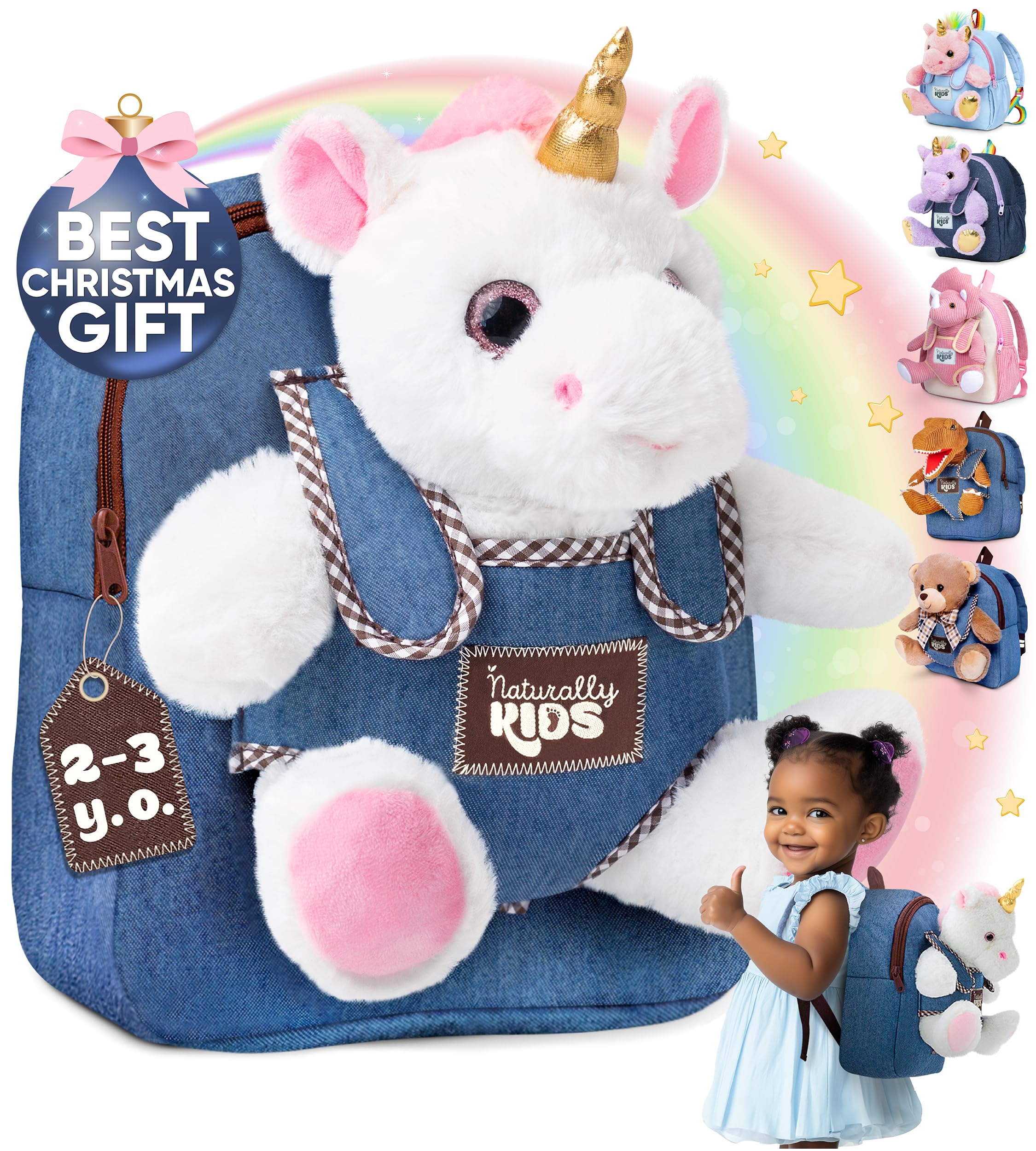 Foto 2 pulgar | Mochila Naturally Kids Unicorn Con Animal De Peluche De 2 A 3 Años - Venta Internacional.