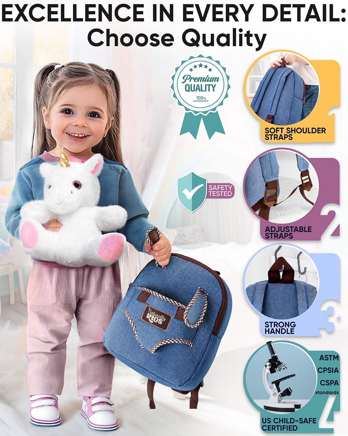 Foto 5 pulgar | Mochila Naturally Kids Unicorn Con Animal De Peluche De 2 A 3 Años - Venta Internacional.