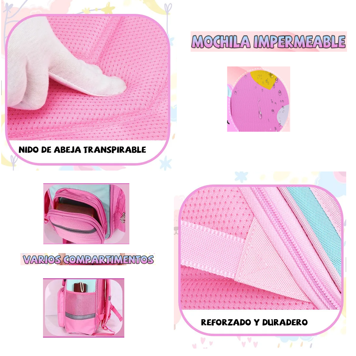 Foto 5 pulgar | Mochila Infantil Impermeable Niña Unicornio Lab.g Rosa