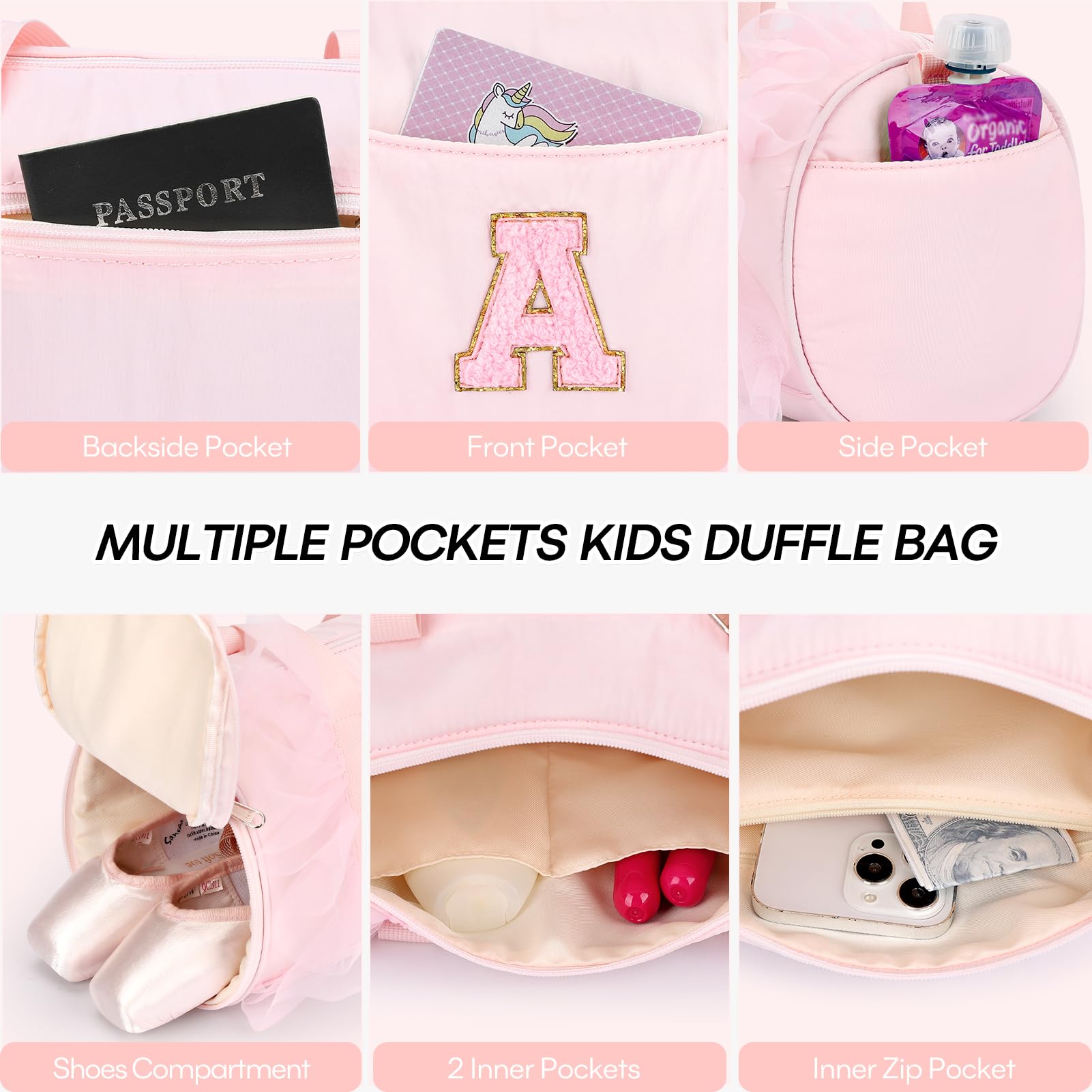 Foto 5 | Bolsa De Lona Mibasies Para Niñas De 4 A 6 Niños, Rosa Con Letra - Venta Internacional.