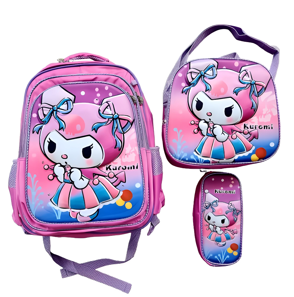 Foto 2 pulgar | Mochila Escolar Con Luz Led Incluye Lonchera Y Lapicera Con Diseño De Kuromi