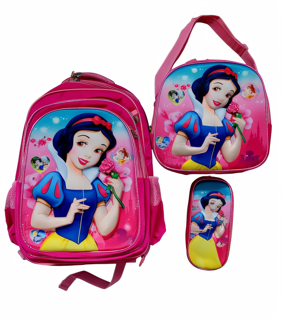 Mochila Escolar Con Luz Led Incluye Lonchera Y Lapicera Con Diseño De Blanca Nieves