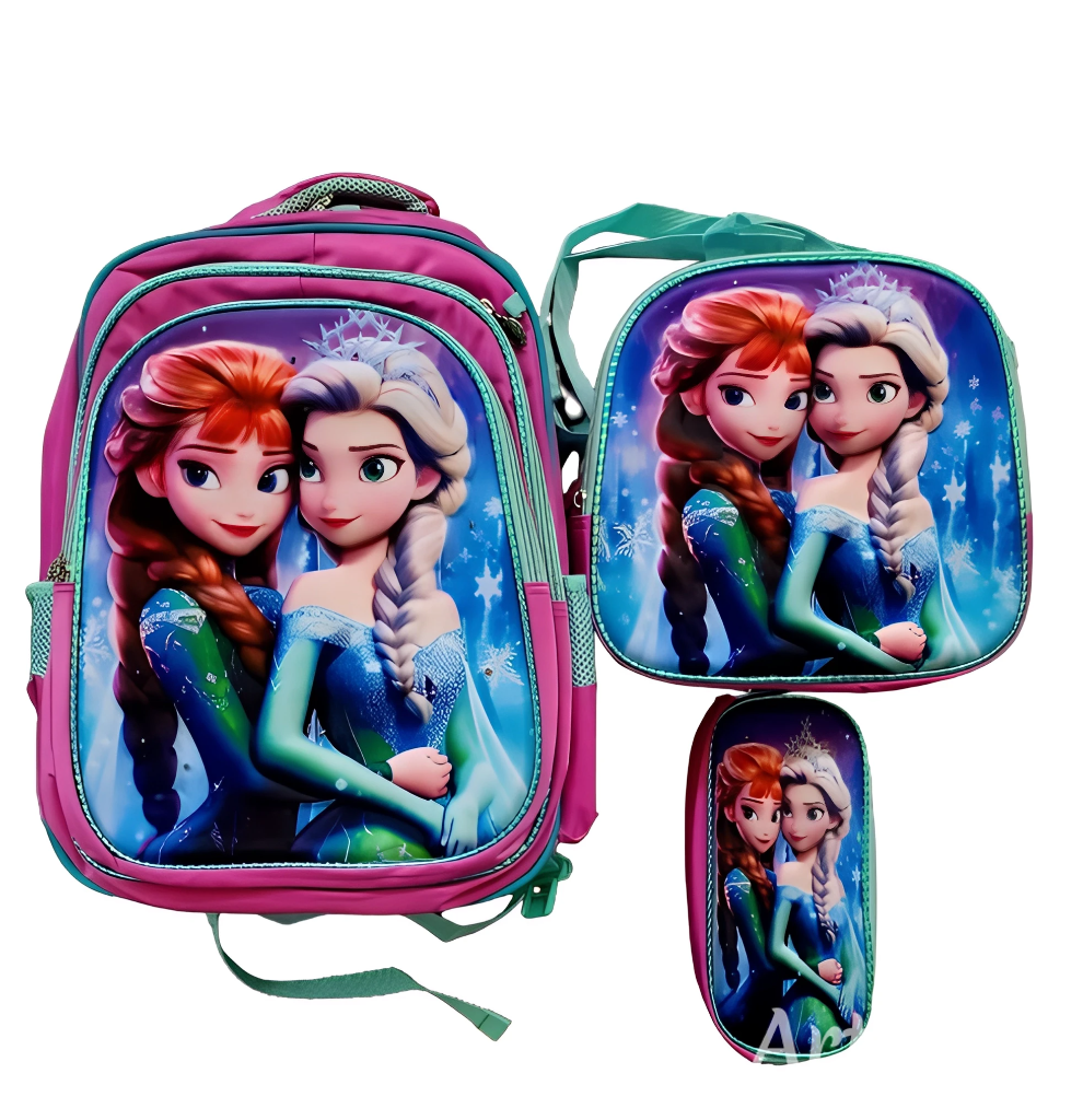 Mochila Escolar Con Luz Led Incluye Lonchera Y Lapicera Con Diseño De Ana Y Elsa