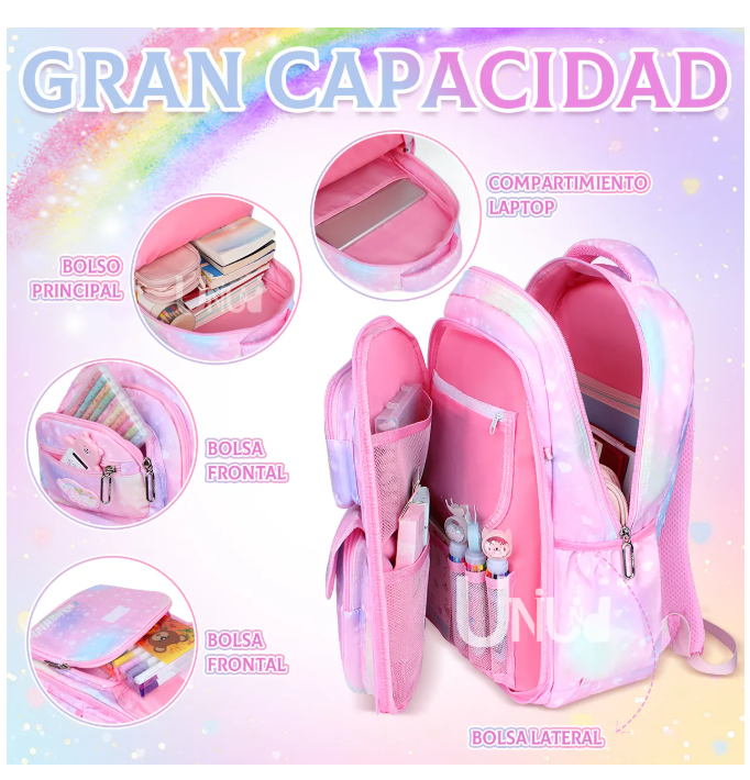 Foto 4 pulgar | Mochila Escolar Kawaii Para Niñas De Primaria Segundaria Gran Capacidad Con Apertura 180grados