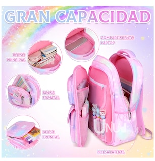 Foto 3 | Mochila Escolar Kawaii Para Niñas De Primaria Segundaria Gran Capacidad Con Apertura 180grados