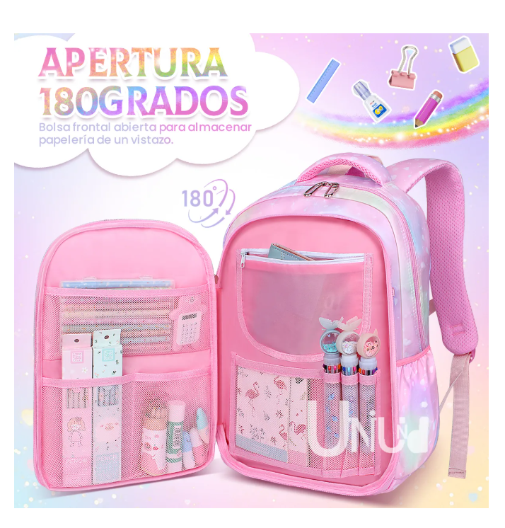Foto 5 pulgar | Mochila Escolar Kawaii Para Niñas De Primaria Segundaria Gran Capacidad Con Apertura 180grados