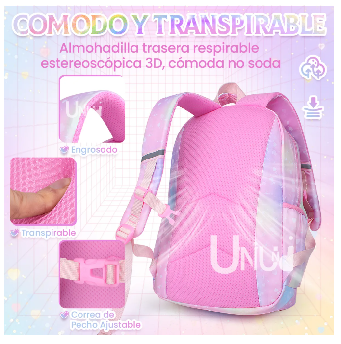 Foto 6 pulgar | Mochila Escolar Kawaii Para Niñas De Primaria Segundaria Gran Capacidad Con Apertura 180grados