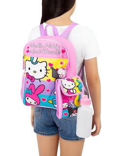 Foto 1 | Set De Mochila Escolar de Hello Kitty Con Lonchera, Llavero, Bote para el Agua y Clip