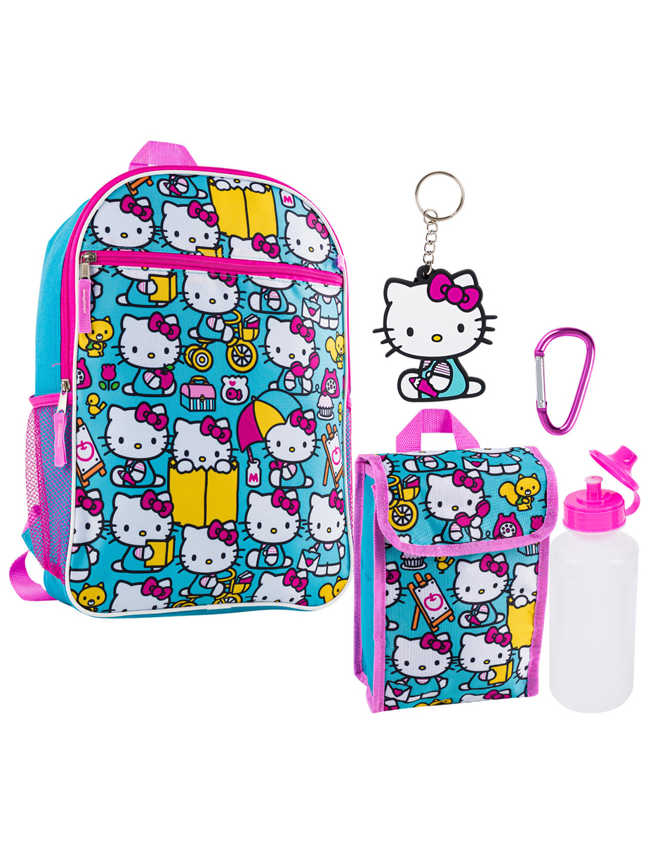 Foto 4 pulgar | Set De Mochila Escolar De Hello Kitty Con Lonchera,  Llavero, Bote para el Agua y Clip