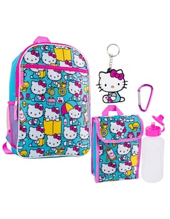 Foto 3 | Set De Mochila Escolar De Hello Kitty Con Lonchera, Llavero, Bote para el Agua y Clip