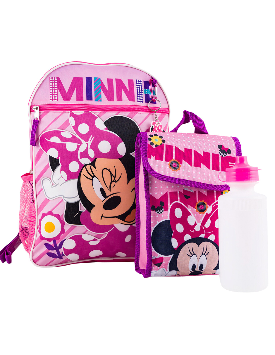 Foto 2 | Set De Mochila Escolar de Minnie Mouse Con Lonchera,  Llavero, Bote para el Agua y Clip
