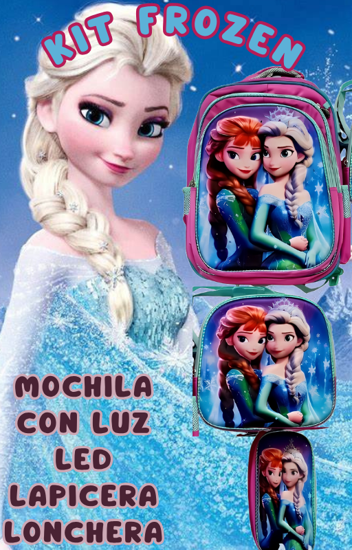 Foto 3 pulgar | Mochila Con Luz Led De Ruedas Desmontable Incluye Lonchera Y Lapicera Diseño De Frozen
