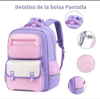 Foto 2 | Mochila Escolar Estudiante Gran Capacidad Con Carga Reducida Color Violeta Diseño De La Tela Niñas