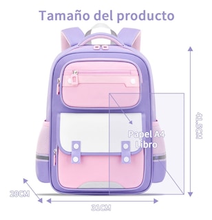 Foto 3 | Mochila Escolar Estudiante Gran Capacidad Con Carga Reducida Color Violeta Diseño De La Tela Niñas
