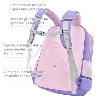 Foto 4 | Mochila Escolar Estudiante Gran Capacidad Con Carga Reducida Color Violeta Diseño De La Tela Niñas