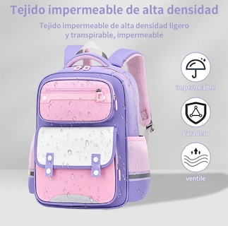 Foto 6 | Mochila Escolar Estudiante Gran Capacidad Con Carga Reducida Color Violeta Diseño De La Tela Niñas