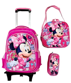 Foto 1 | Mochila Con Luz Led De Ruedas Desmontable Incluye Lonchera Y Lapicera Diseño De Minnie Mouse
