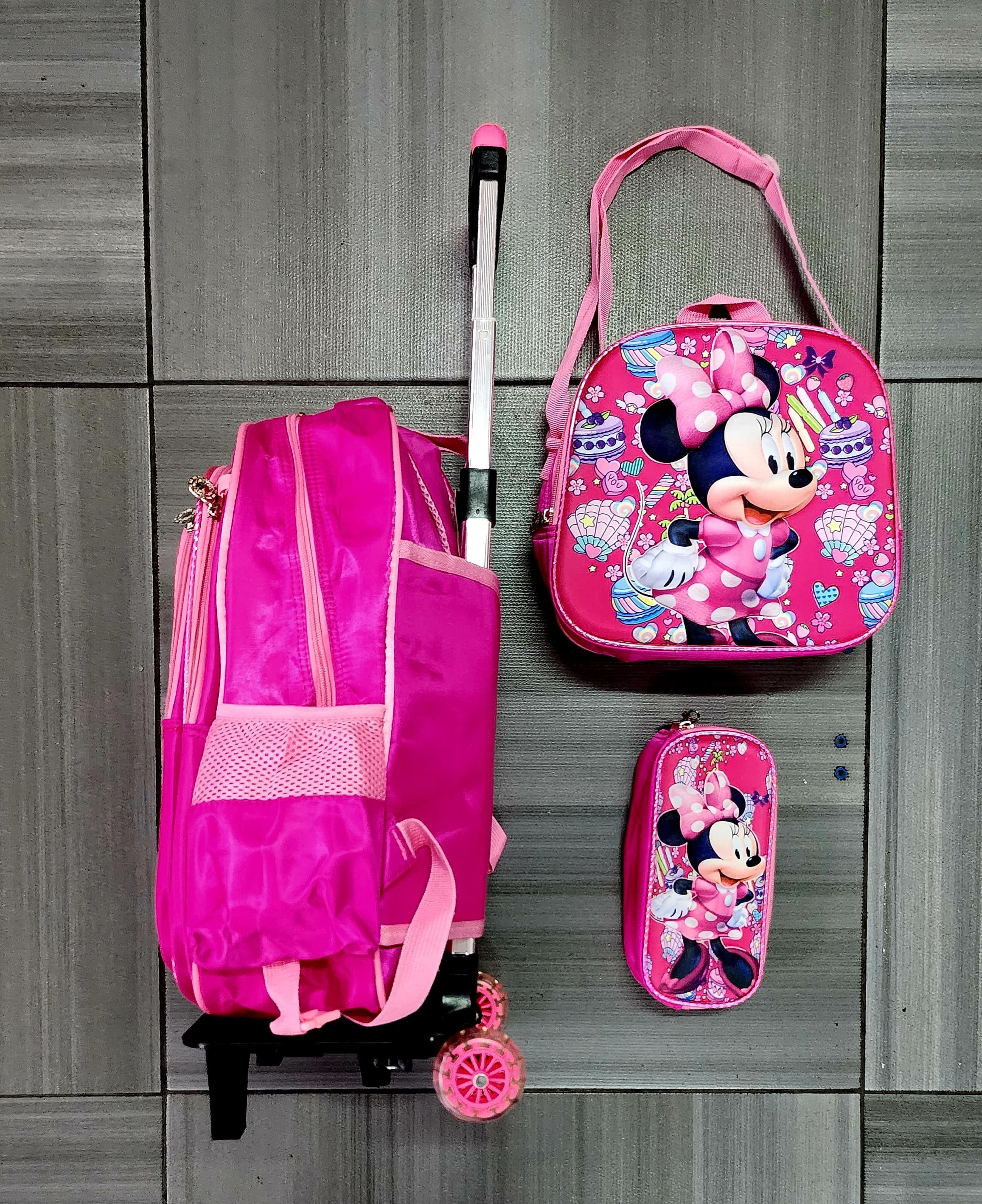 Foto 4 pulgar | Mochila Con Luz Led De Ruedas Desmontable Incluye Lonchera Y Lapicera Diseño De Minnie Mouse