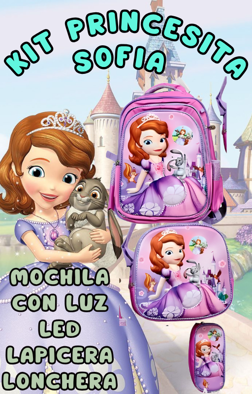 Foto 3 pulgar | Mochila Con Luz Led De Ruedas Desmontable Incluye Lonchera Y Lapicera Diseño De Princesita Sofia