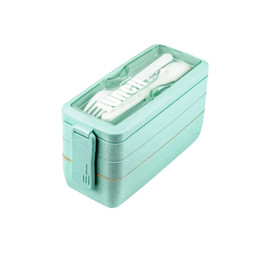 Lonchera 3 Niveles Topper 1000ml con Cubiertos color Verde