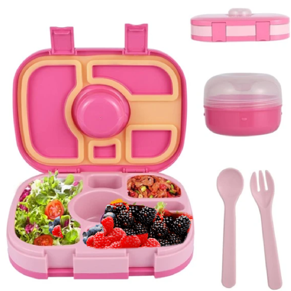 Lonchera Happy Life Bento Box 5 Compartimentos Herméticos color Rosa