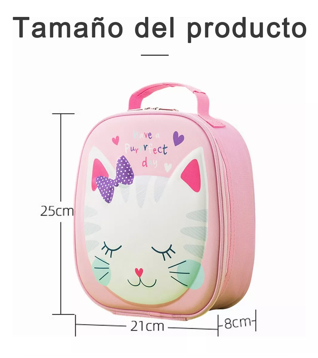 Foto 2 | Bolsa Del Almuerzo Termica De Niños Portátil Diseño De Gato, Rosa