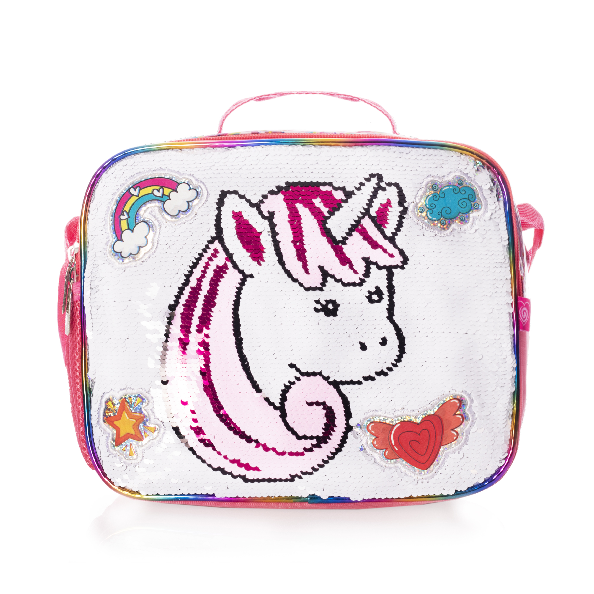 Lonchera Unicornio Rainbow Wilys Plata Color Plateado Lentejuela