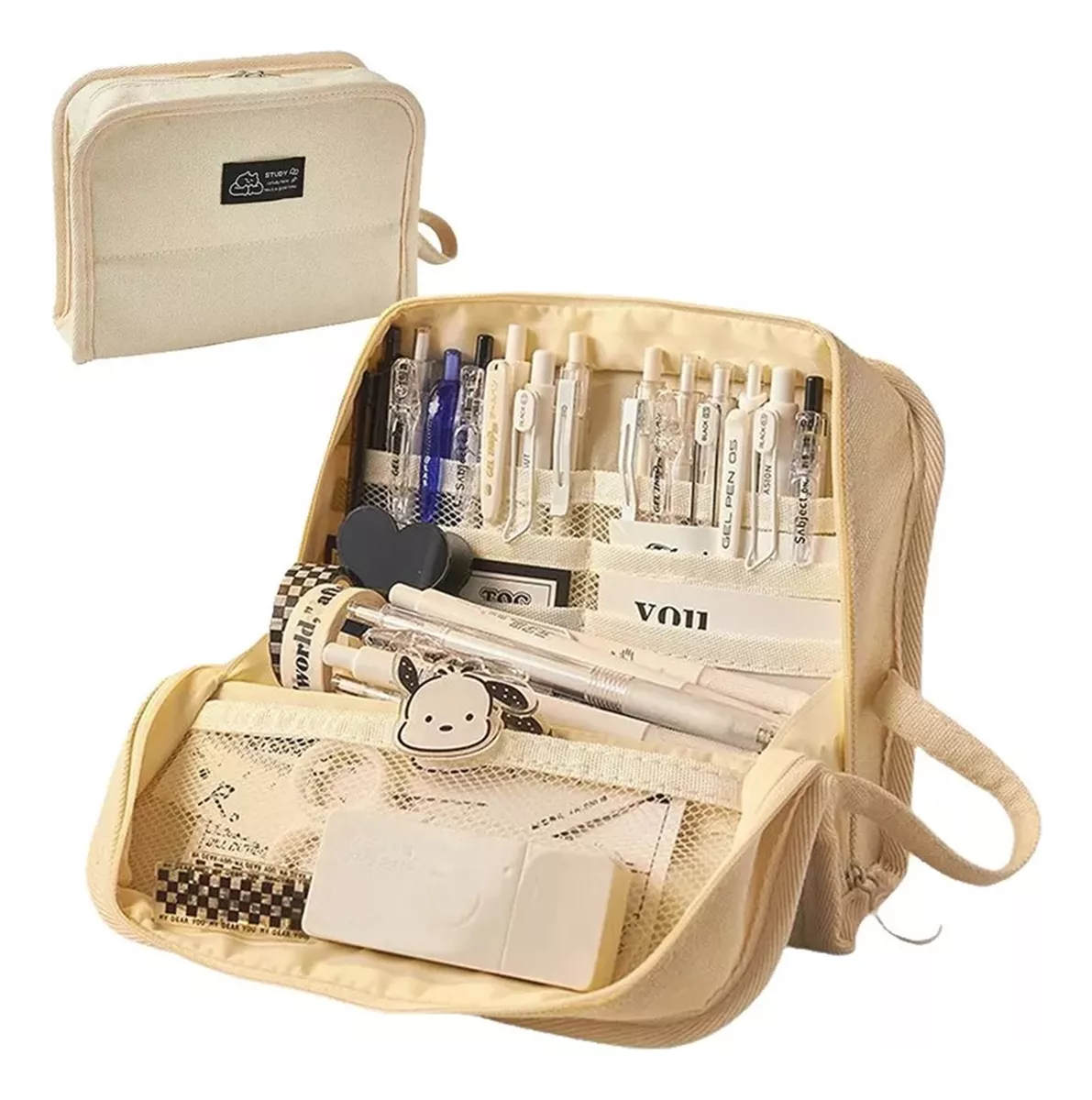 Foto 3 pulgar | Estuche Para Lápices Lapiceras Grande Estuche Escolar Cierre Beige