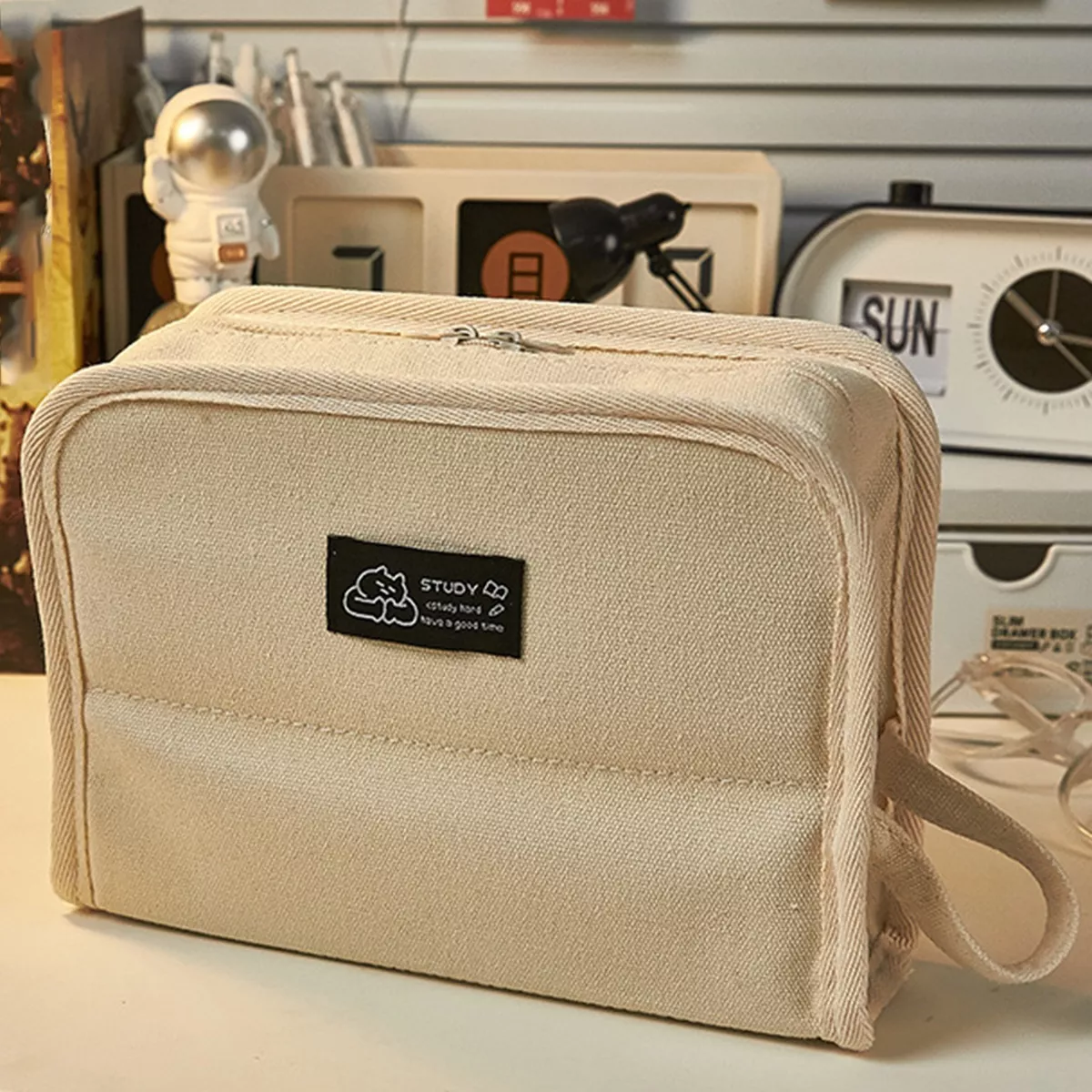 Foto 4 pulgar | Estuche Para Lápices Lapiceras Grande Estuche Escolar Cierre Beige
