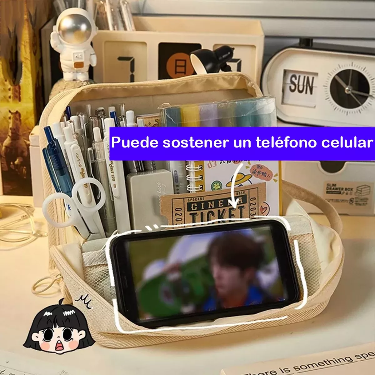 Foto 6 pulgar | Estuche Para Lápices Lapiceras Grande Estuche Escolar Cierre Beige
