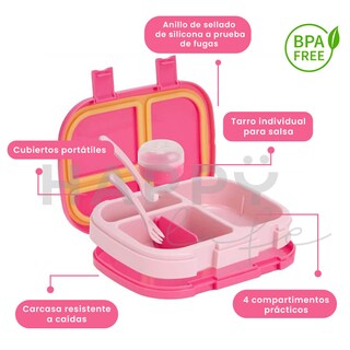 Foto 4 | Lonchera Para Niños Tipo Bento Box Con Compartimentos Ajustables De Sellado Hermetico, Tupper Para Lunch Con Cubierto