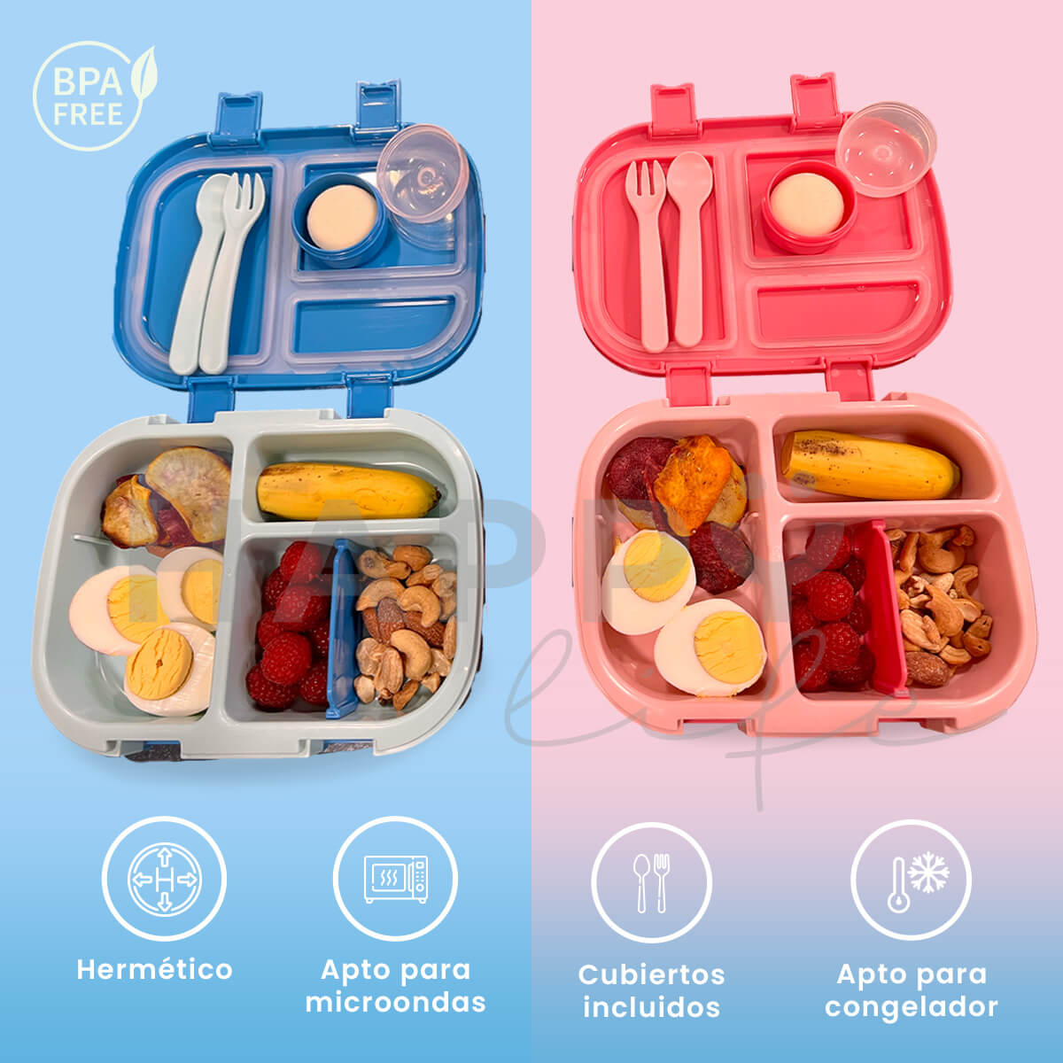 Foto 6 pulgar | Lonchera Para Niños Tipo Bento Box Con Compartimentos Ajustables De Sellado Hermetico, Tupper Para Lunch Con Cubierto