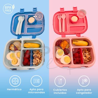 Foto 5 | Lonchera Para Niños Tipo Bento Box Con Compartimentos Ajustables De Sellado Hermetico, Tupper Para Lunch Con Cubierto