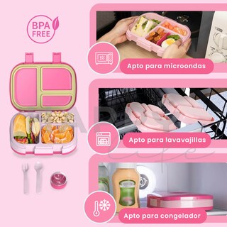 Foto 6 | Lonchera Para Niños Tipo Bento Box Con Compartimentos Ajustables De Sellado Hermetico, Tupper Para Lunch Con Cubierto
