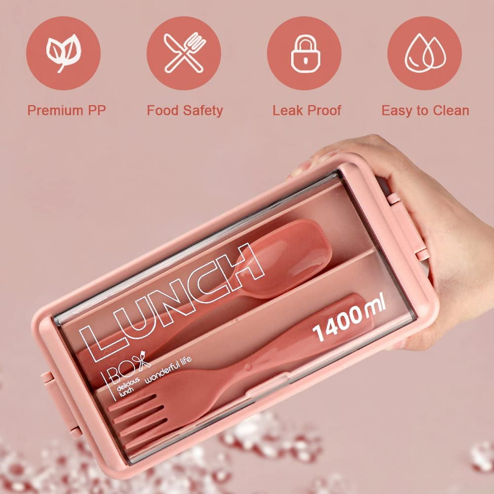 Foto 4 pulgar | Caja Bento A Prueba De Fugas De 1400 Ml, Apilada Con Compartimento, Color Rosa - Venta Internacional.