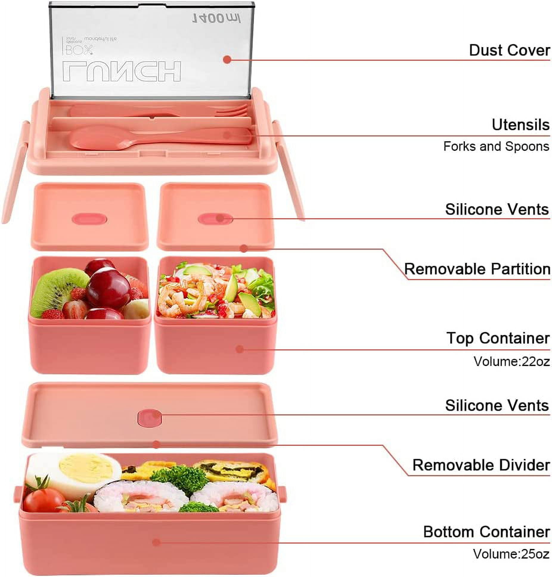 Foto 5 pulgar | Caja Bento A Prueba De Fugas De 1400 Ml, Apilada Con Compartimento, Color Rosa - Venta Internacional.