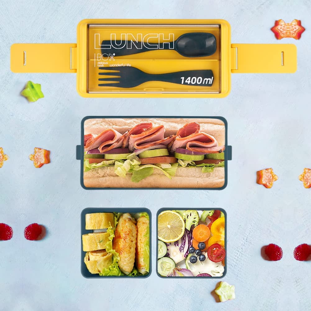 Foto 5 pulgar | Caja Bento A Prueba De Fugas De 1400 Ml, Apilada Con Compartimento, Azul, 49 Onzas - Venta Internacional.