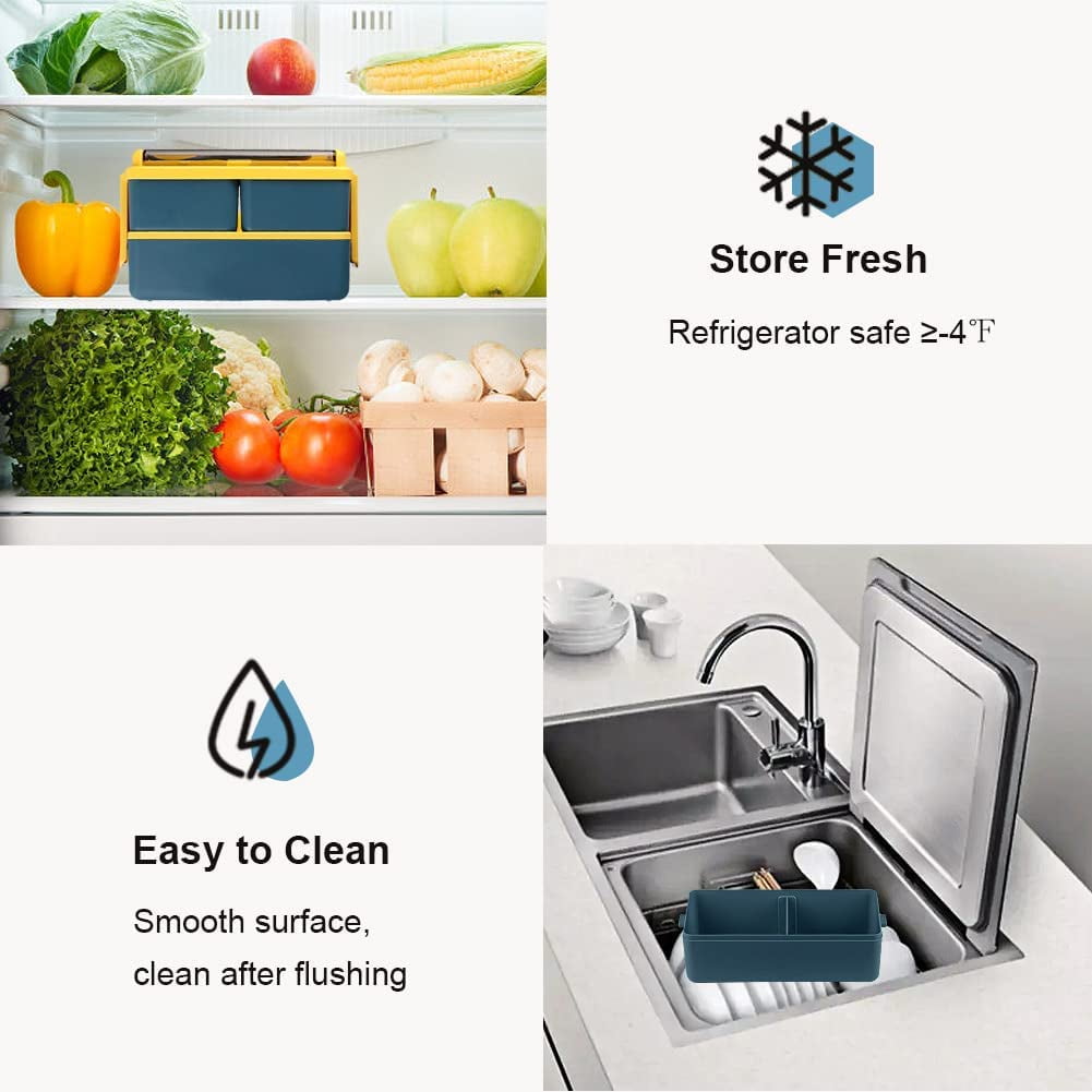 Foto 7 pulgar | Caja Bento A Prueba De Fugas De 1400 Ml, Apilada Con Compartimento, Azul, 49 Onzas - Venta Internacional.