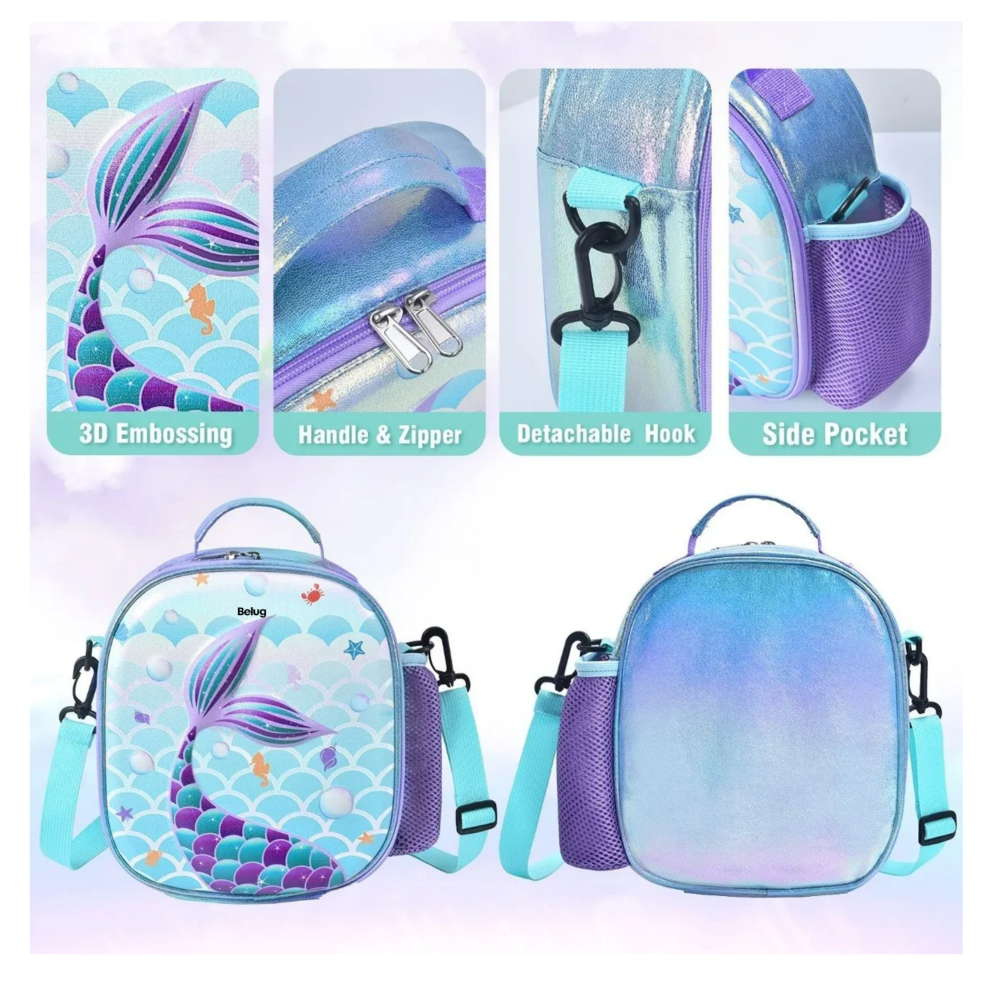 Foto 3 pulgar | Bolsa Lonchera Térmica Para Niños ,sirenas Belug Azul
