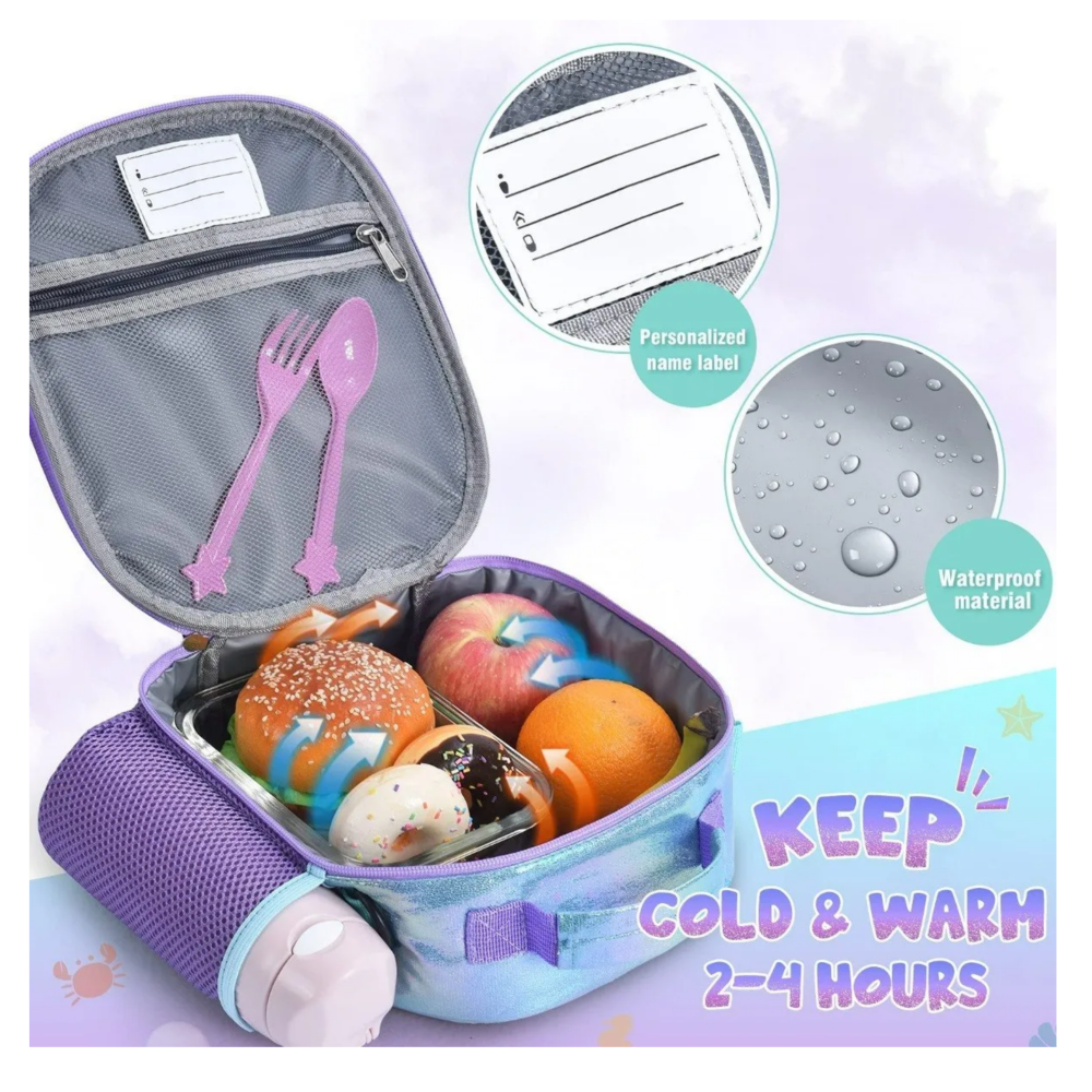 Foto 4 pulgar | Bolsa Lonchera Térmica Para Niños ,sirenas Belug Azul