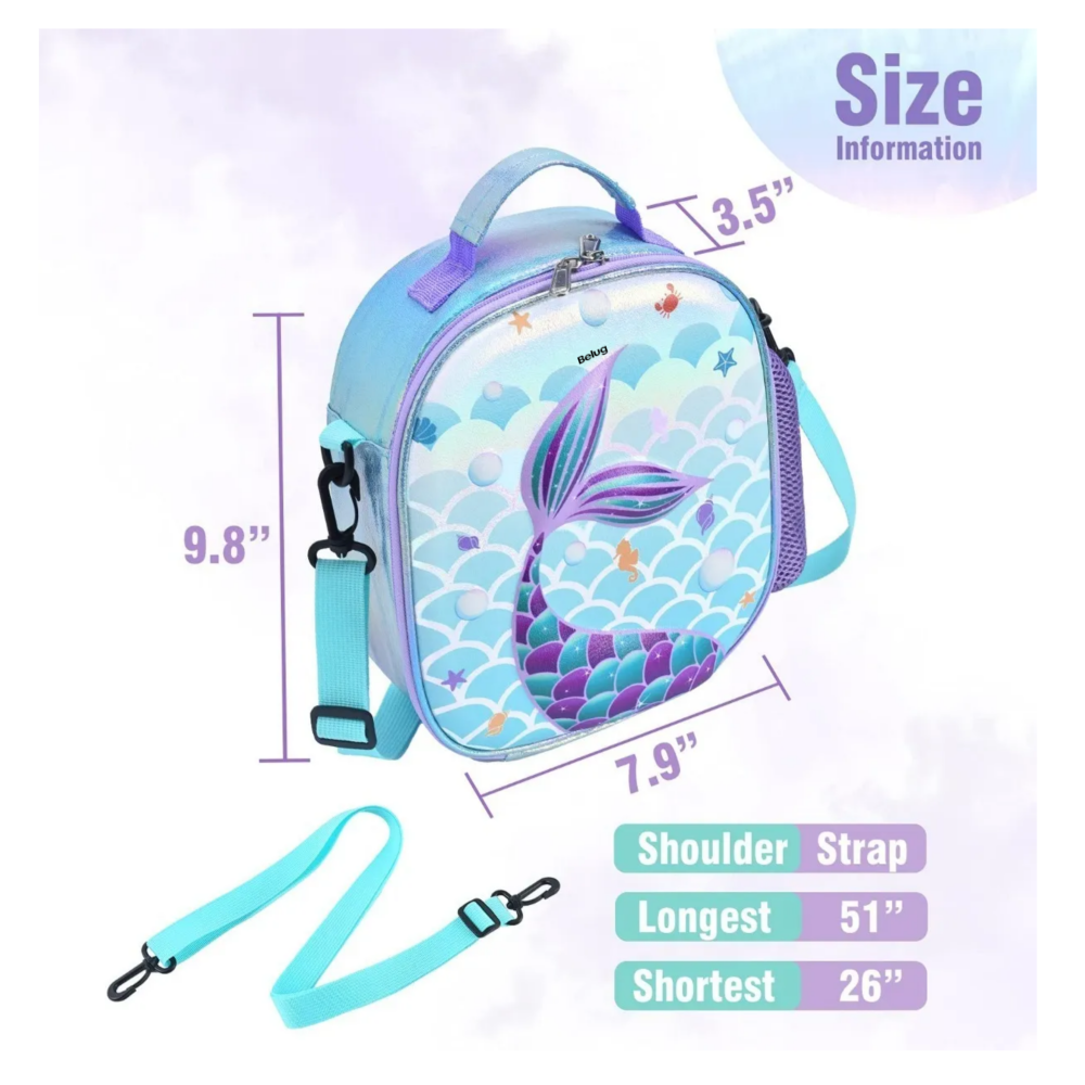 Foto 5 pulgar | Bolsa Lonchera Térmica Para Niños ,sirenas Belug Azul